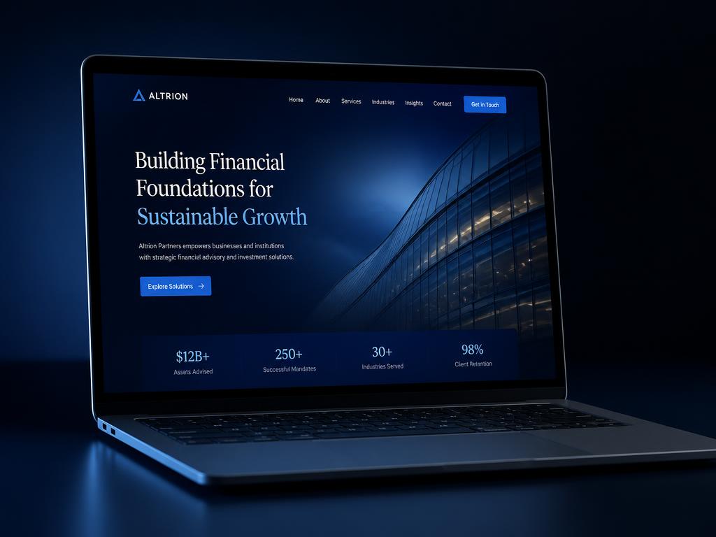 Website design shown on a laptop screen
